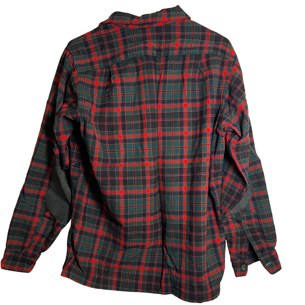 VTG Pendleton Mens M Wool Plaid Boardshirt Elbow Patches 1960s Red Green Black - Picture 4 of 11